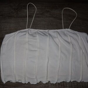 White Ribbed Spaghetti Strap Crop Cami